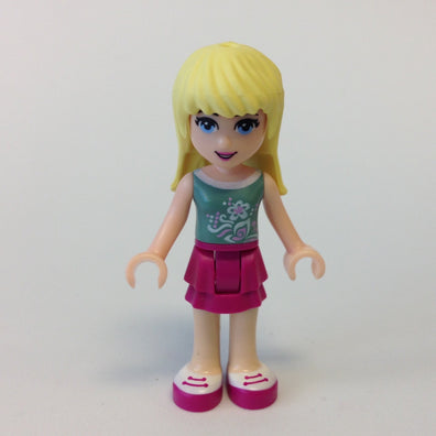 LEGO Minifigure-Stephanie (Magenta Layered Skirt, Olive Green Top)-Friends-FRND065-Creative Brick Builders